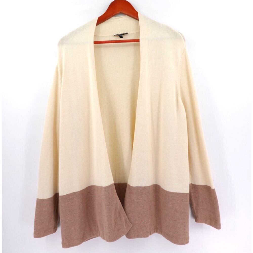Eileen Fisher Large Boxy Open Front Cardigan Kimono Silk Cotton Blend Minimalist